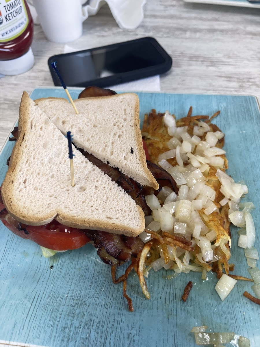 GF BLT with hashbrowns and onions