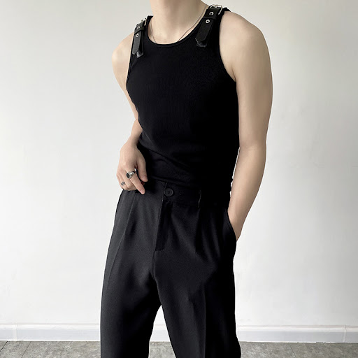 Title 6, Leather Shoulder Loop Sweater Mens Slim Top. E...
