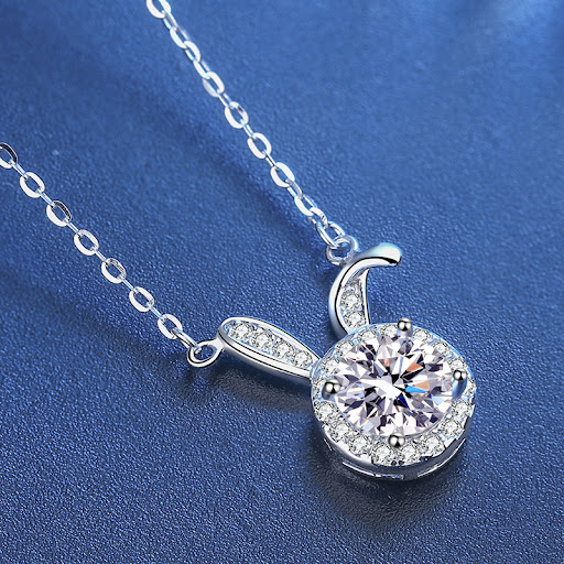 Title 5, S925 Silver Moissanite Necklace Female Cute Rab...
