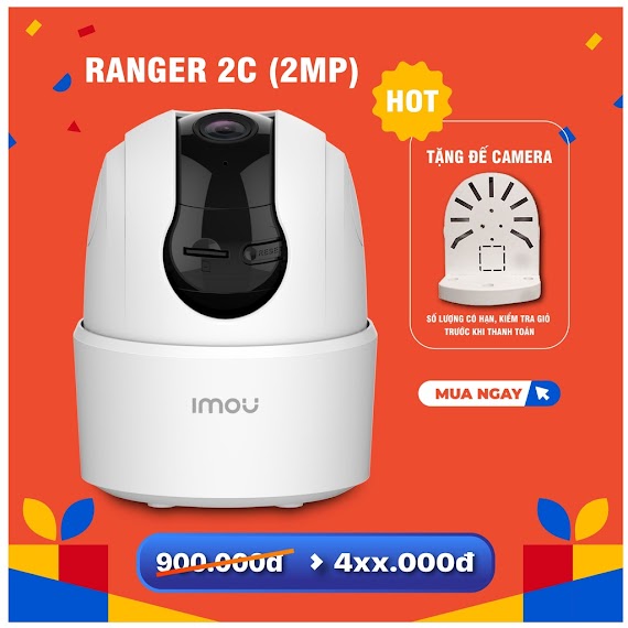 [Mã Elmall5 Giảm 5% Đơn 300K] Camera Wifi Trong Nhà Imou Ranger 2C (2Mp) I Ipc - Ta22Cp I Đàm Thoại Hai Chiều I Xoay 360