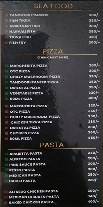 Sky Lounge menu 