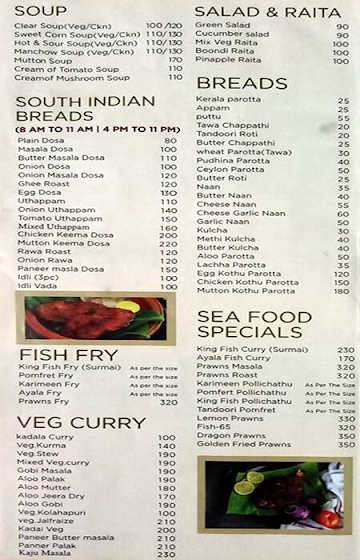 Thalasserry Restaurant menu 