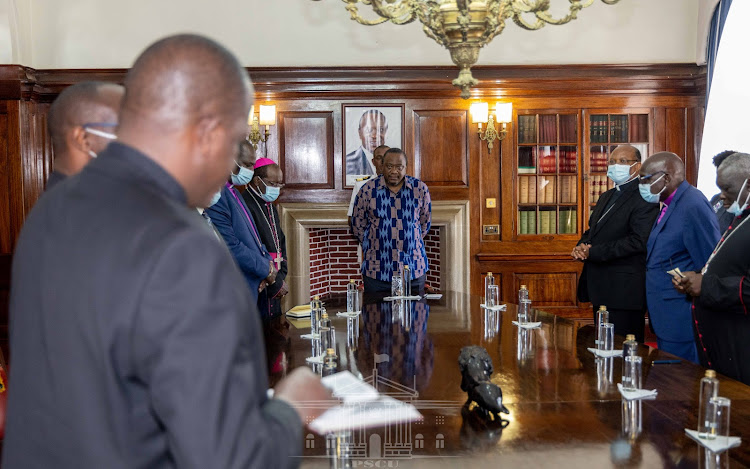 President Uhuru Kenyatta during the meeting with religious leaders at the State House on August 18,2022.