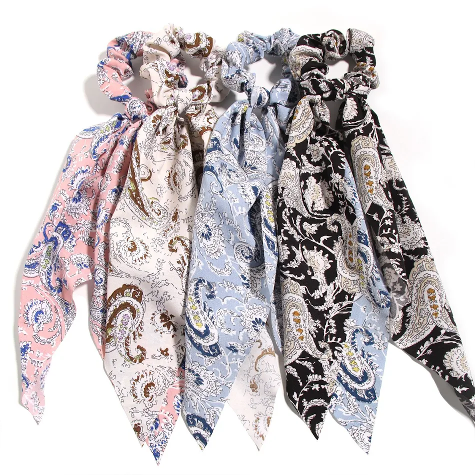 Laço de Cabelo Francês Retro Longo Floral Streamer, Corda de Cabelo Charmosa, Acessório Floral Elegante para Cabelo Feminino.
