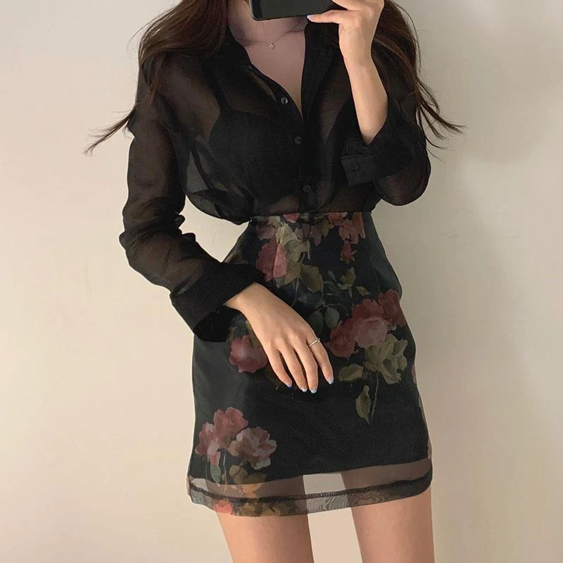 Majica za zaštitu od sunca visokog struka sa suknjom od šifona sa štampom u boji