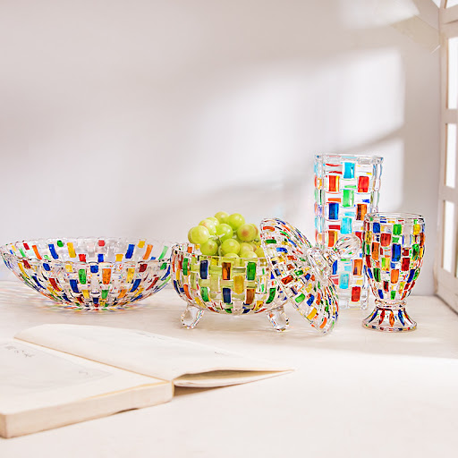 Title 6, Stained glass vase fruit plate jar goblet and h...