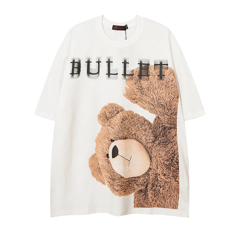 Men's Bear Printed Short-sleeved T-shirt, offering comfort and a stylish casual look, perfect for everyday wear and vari