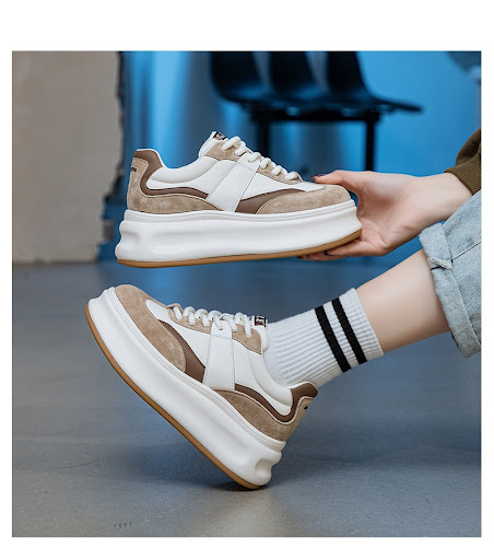 Title 15, Thick Bottom Retro Hidden Heel White Shoes. Ele...
