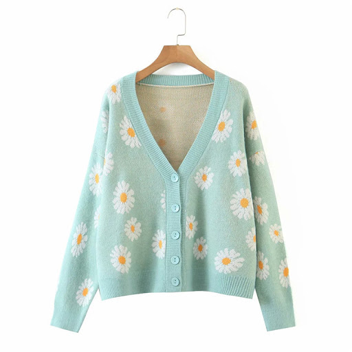 Title 3, New Style Loose Sweet Daisy Knitted Cardigan fo...