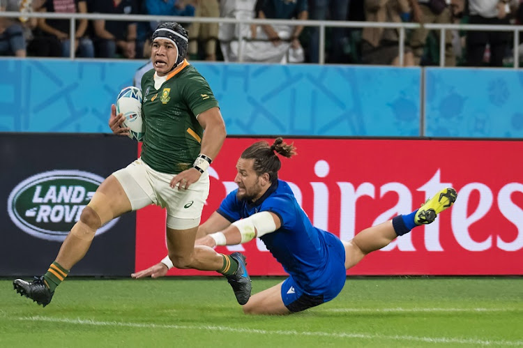 Cheslin Kolbe during the Rugby World Cup 2019 Pool B match between South Africa and Italy at Shizuoka Stadium Ecopa on October 04, 2019 in Fukuroi, Japan.