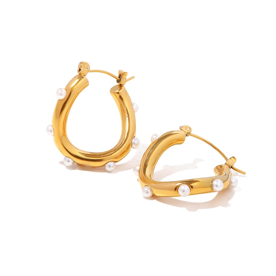 INS oorbellen in Franse stijl, 18K verguld met gevormde parels, elegante accessoires voor een verfijnde uitstraling, dames.