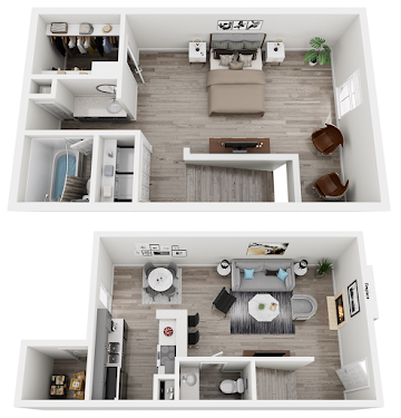1 Bed, 1.5 Bath Floorplan Diagram
