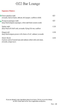 O22 Bar Lounge - Trident menu 1