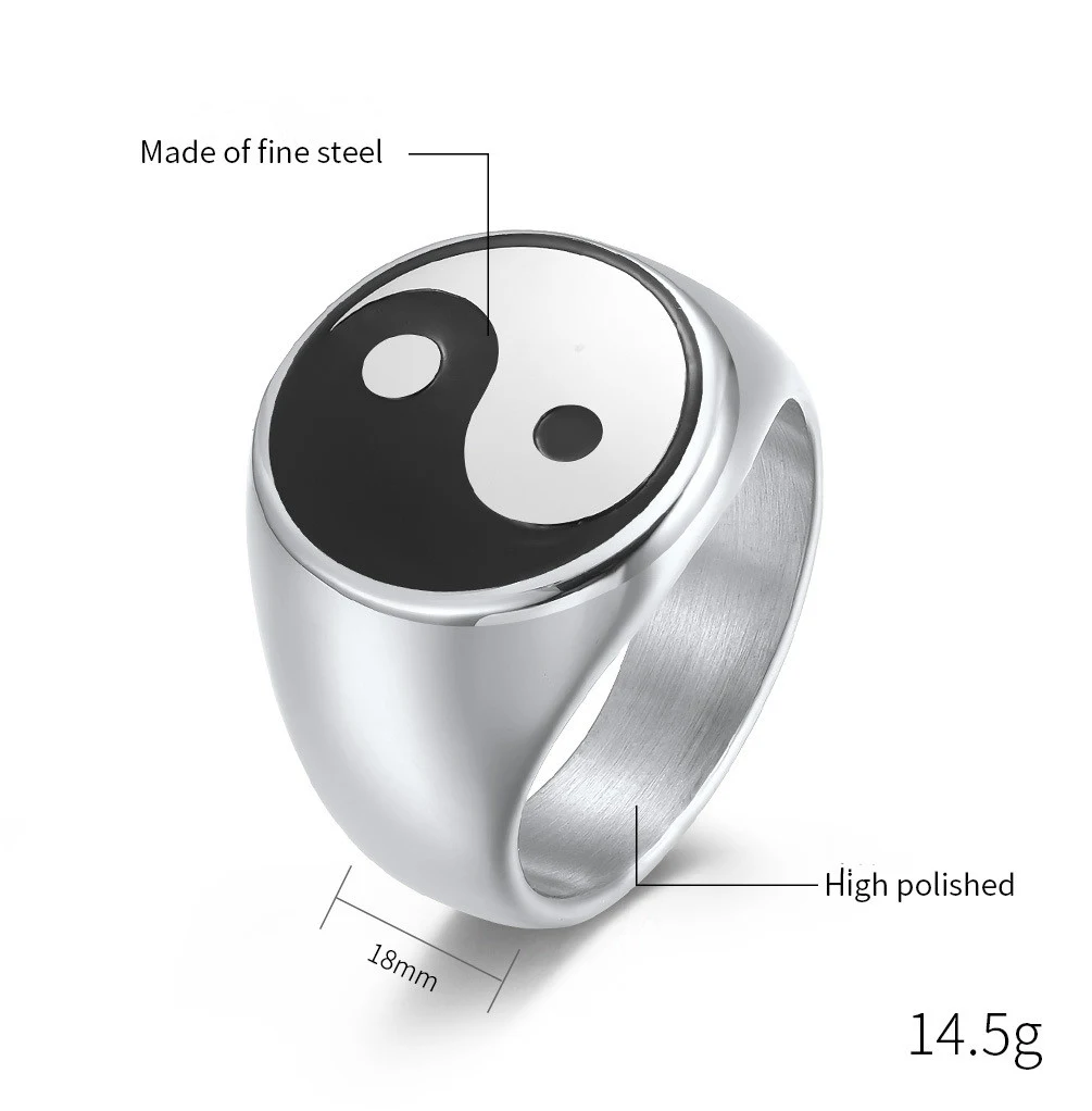 Title 2, Taiji Eight Diagrams titanium stalen ring voor ...