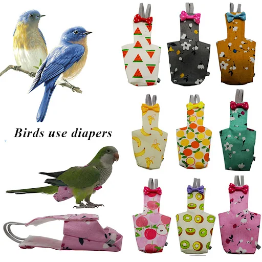 Cockatiel Pigeons Clothes Bird Pocket Diaper Bird Flight Suit Washable Fruit Floral Parrot Diaper With Bowtie Bird Acce