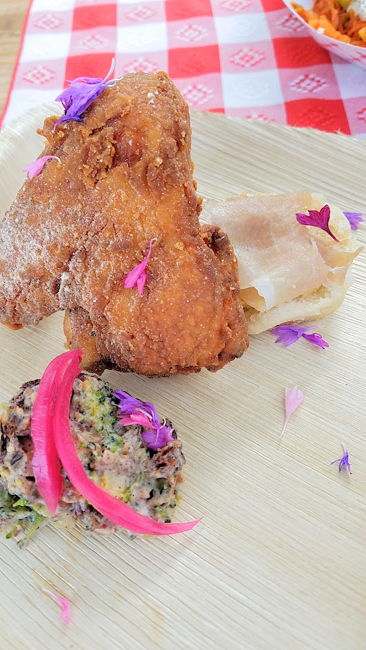 Maya Lovelace of pop-up Mae PDX brought a perfect piece of the chicken via Lard fried chicken wing accompanied by a sorghum butter and country ham biscuit and after-church broccoli salad to Feast PDX Go Get You Some Picnic