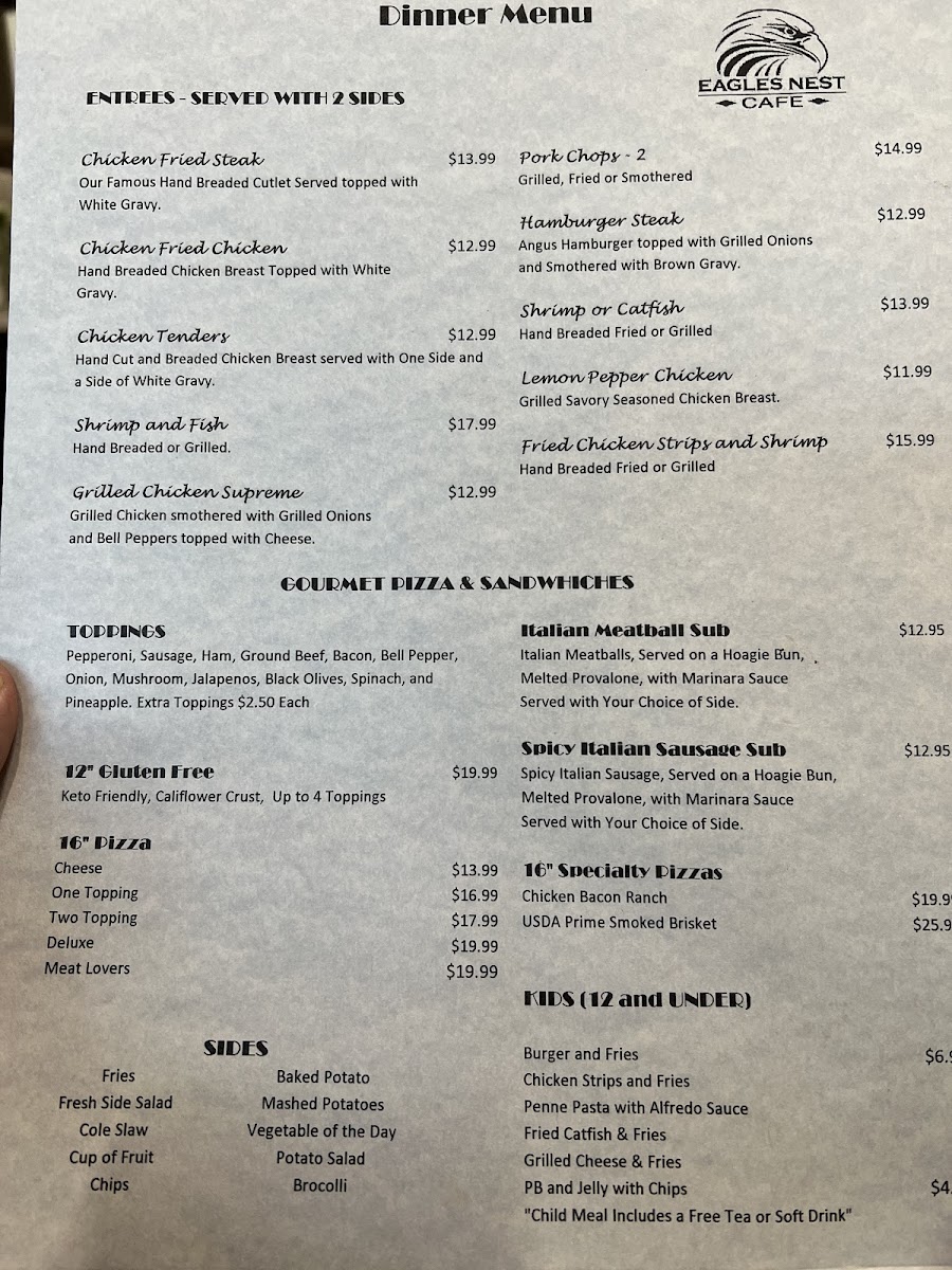 Eagle's Nest Cafe gluten-free menu