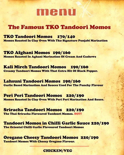 Tandoori Knockouts menu 