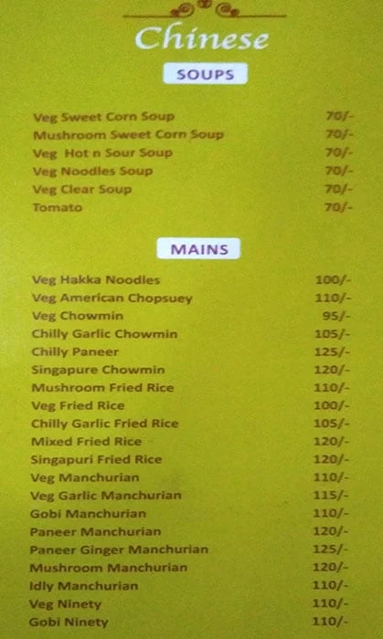 Udupi Cafe menu 