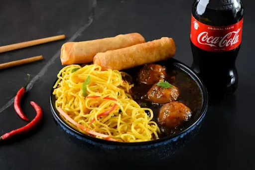 Chicken Manchurian+Noodles+Spring Rolls/Momos (2 Pcs)+Bombay Bunta