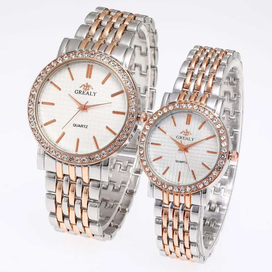 Eenvoudig casual quartz horloge voor heren en dames met stalen band en diamant. Dagelijkse elegantie en betrouwbaarheid.