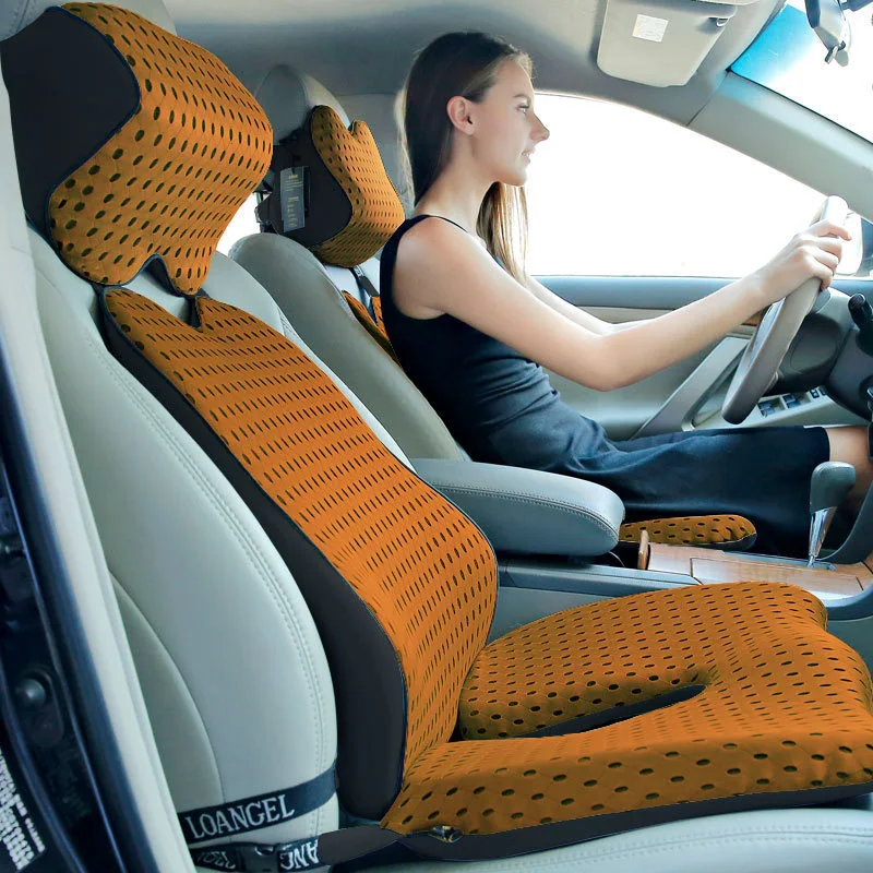 Almofada para carro simples de algodão respirável com memória, conforto e alívio de dores, ideal para viagens longas e uso diário.
