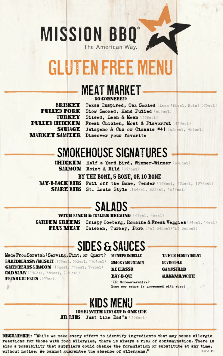 Mission BBQ gluten-free menu