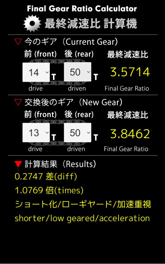 Final Gear Ratio Calculator Screen 1