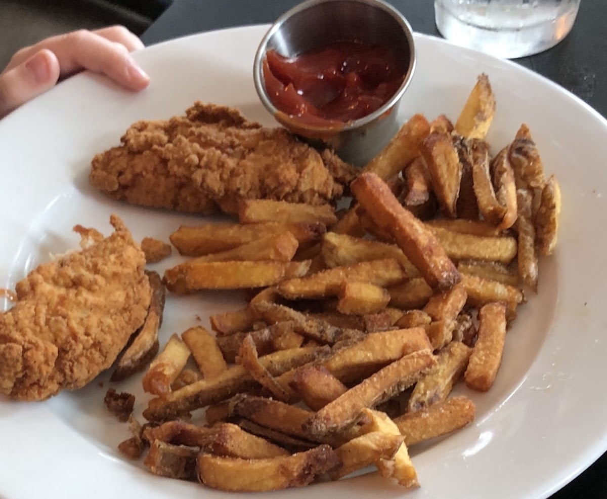 Chicken tenders and fries.