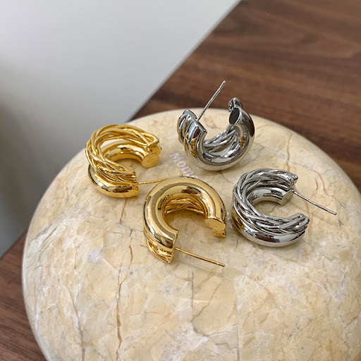 Title 13, Womens Niche Retro Double-Layer Twist Metal Ea...