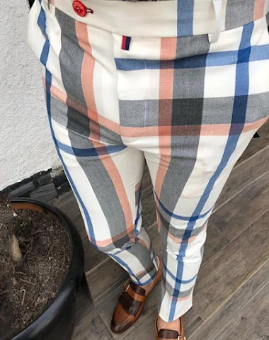 Casual plaid print tight pants - 2