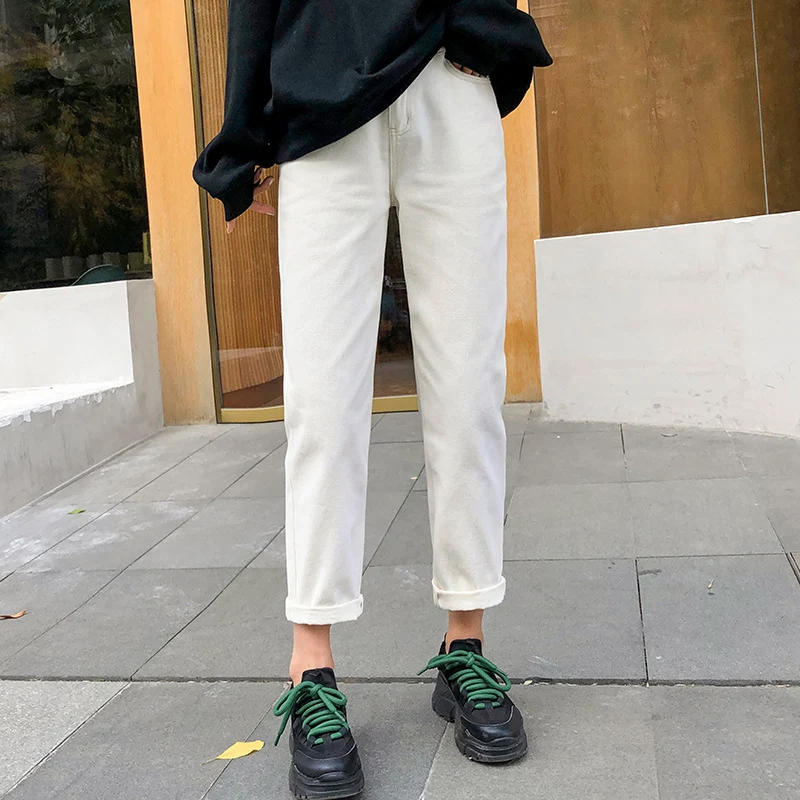 Damen Jeans Korean Style Gerade Weite Bein Hose High Waist Drapieren Für einen Modischen Look Bequem und Figurfreundlich