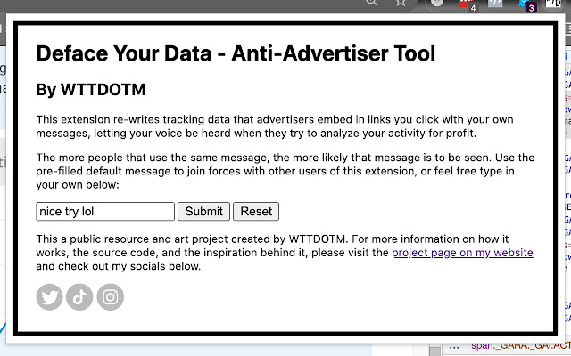 Deface Your Data - Anti-Advertiser Tool chrome extension