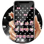 Cover Image of Скачать Pink Black Glitter Kitty Bowknot Theme 1.1.11 APK