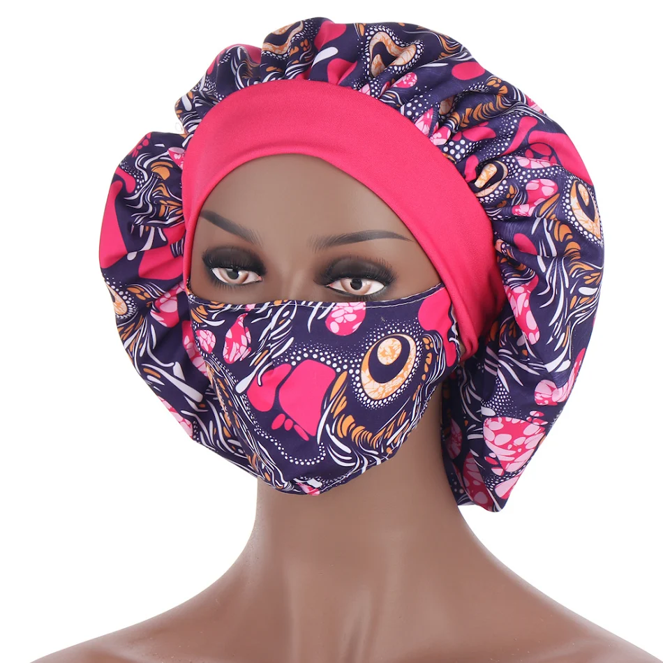 Hijab Hoed Afrikaans Patroon Multicolor voor Slaapmode, comfortabele islamitische hoofdbescherming, beschermt haar en hoofdhuid, stijlvol slapen.