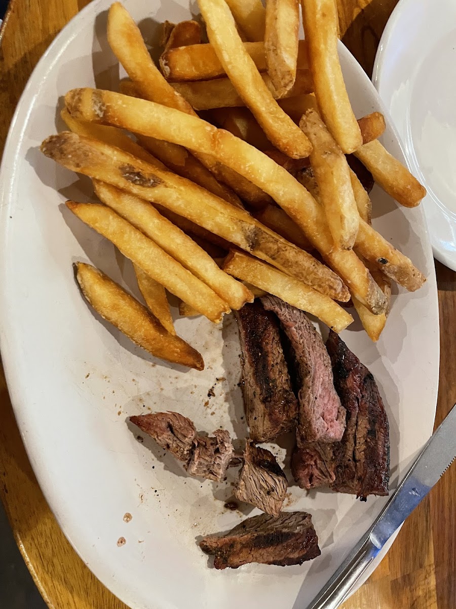 Gluten Free Fries (cooked in a dedicated fryer) and a steak! Will be back!