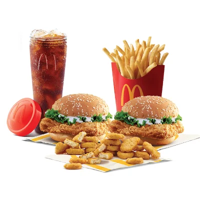 2 McSpicy Chicken + McNuggets 20 Pcs + Fries (L) + Coke