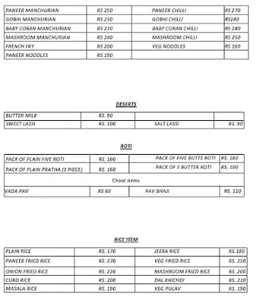 Sardarji Di Rasoi menu 