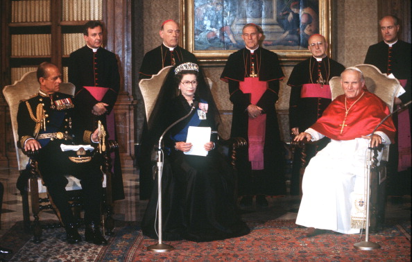 The Duke of Edinburgh, Queen Elizabeth and Pope John Paul II in 1980. Picture: WIRE IMAGE/ANWAR HUSSEIN