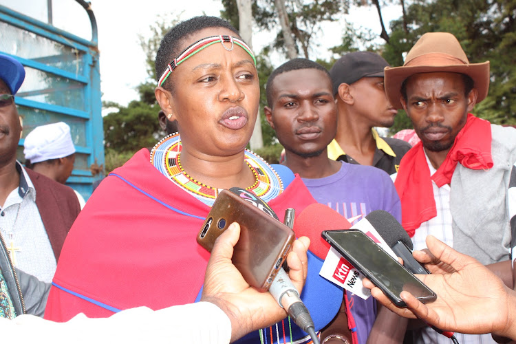 Murang'a Woman Representative Sabina Chege at Maragi Catholic Church where she issued dairy goats and piglets to women's groups on July 16, 2022.