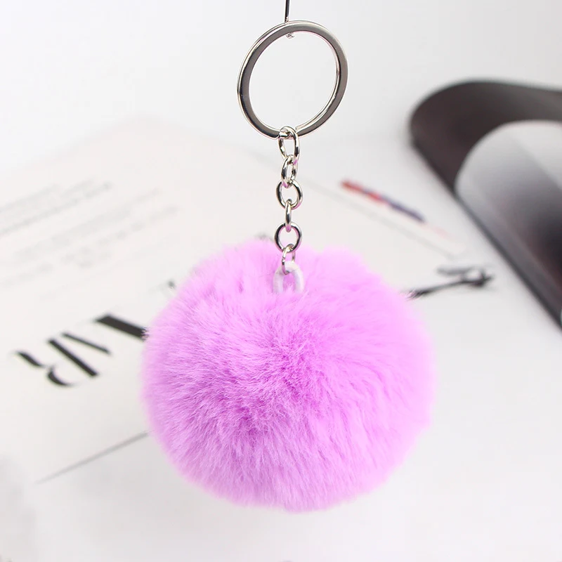 20 Colors Fluffy Fur Pom Pom Keychain Soft Faux Fur-like Ball Car Keyring Key Holder Women Bag Pendant Jewelry, a perfec