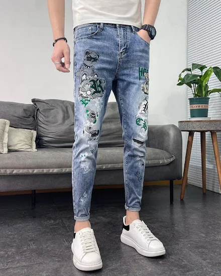 New Korean Summer Stylish Luxury Men's Classic Jeans with... - 3