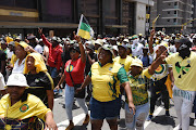 ANC Youth League chanting outside Luthuli House.