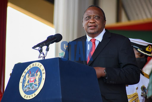 President Uhuru Kenyatta during the Mashujaa Day celebrations at Wang’uru stadium in Kirinyaga county on October 20, 2021