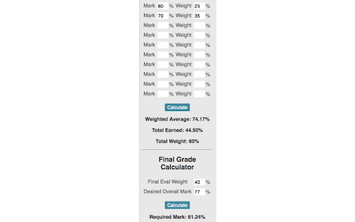 Weighted and Final Grade Calculator