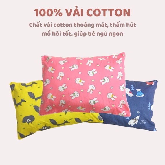 ( Được Chọn Màu) Gối Muji Cotton Xuất Nhật Cho Bé ( 100% Bông Trắng , Vỏ Có Khoá Kéo)