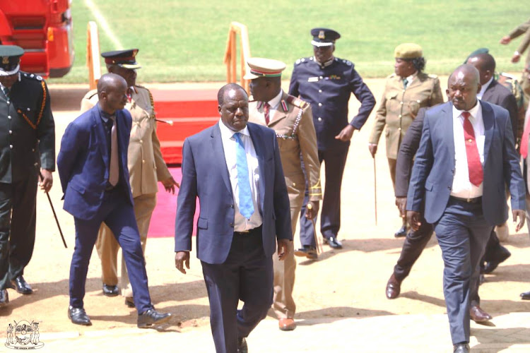 Kakamega Governor Wycliffe Oparanya arrives at Bukhungu Stadium for this year's Madaraka Day celebrations.