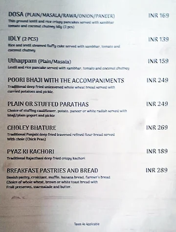 Pinnacle Gate Hotel menu 