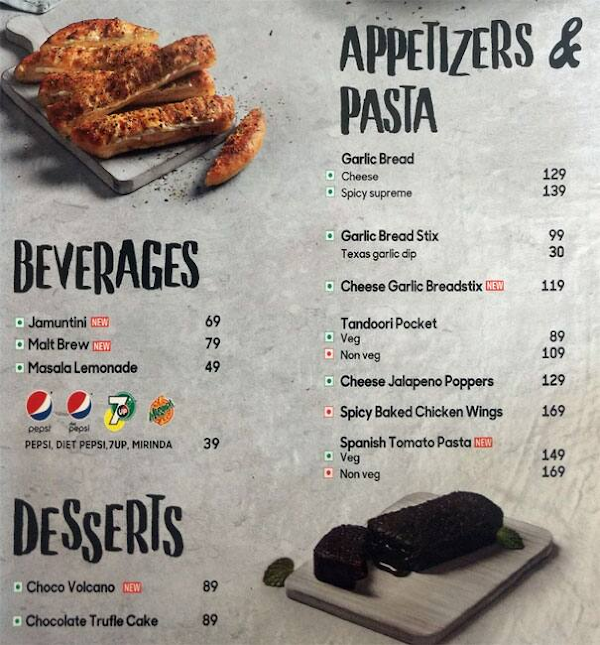 Pizza Hut menu 