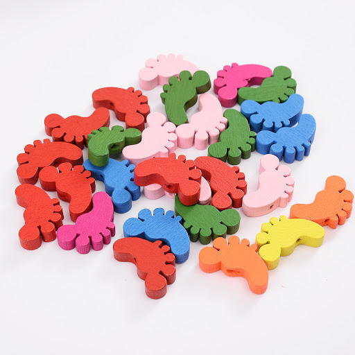 Title 4, Cartoon Color Cute Little Feet Wooden Bead Chil...